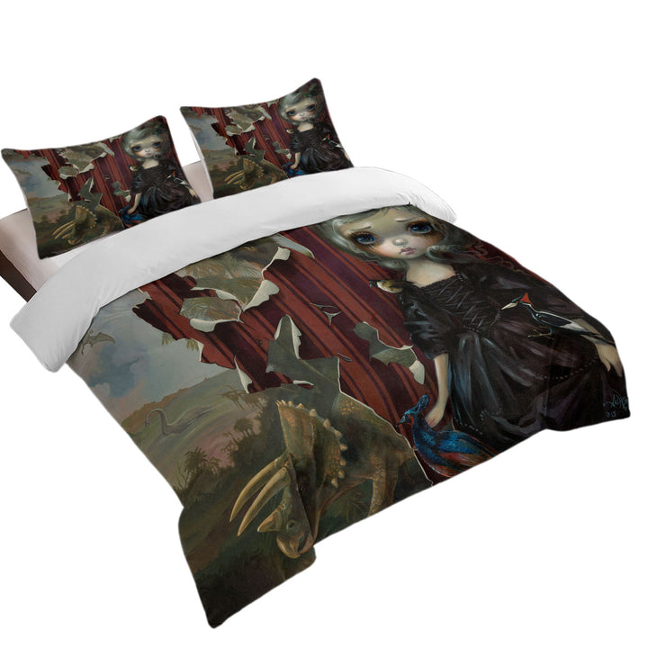 Fine Art Black Dress Girl Dinosaur Friends Requiem Duvet Cover set