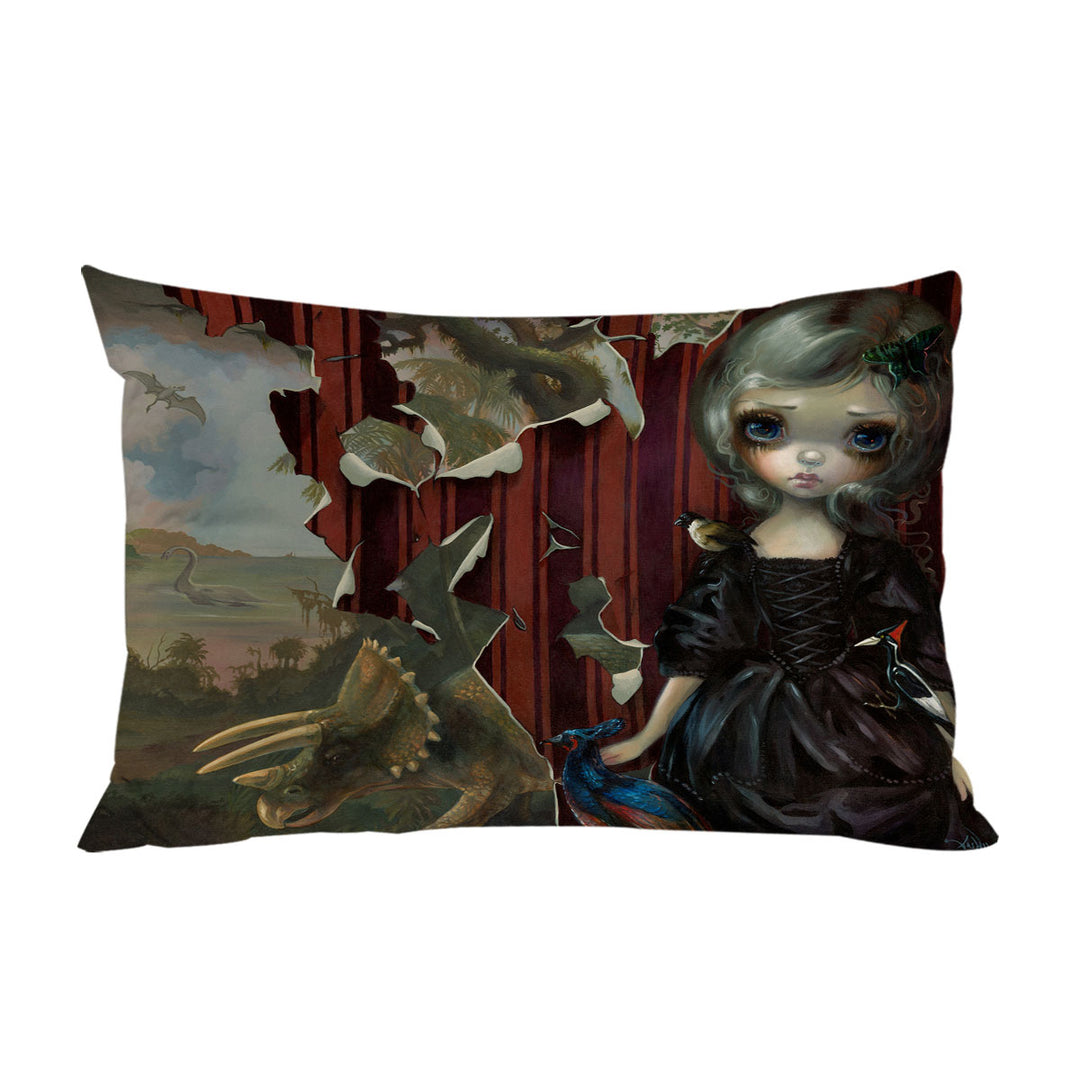 Fine Art Black Dress Girl Dinosaur Friends Requiem King Pillow Cases