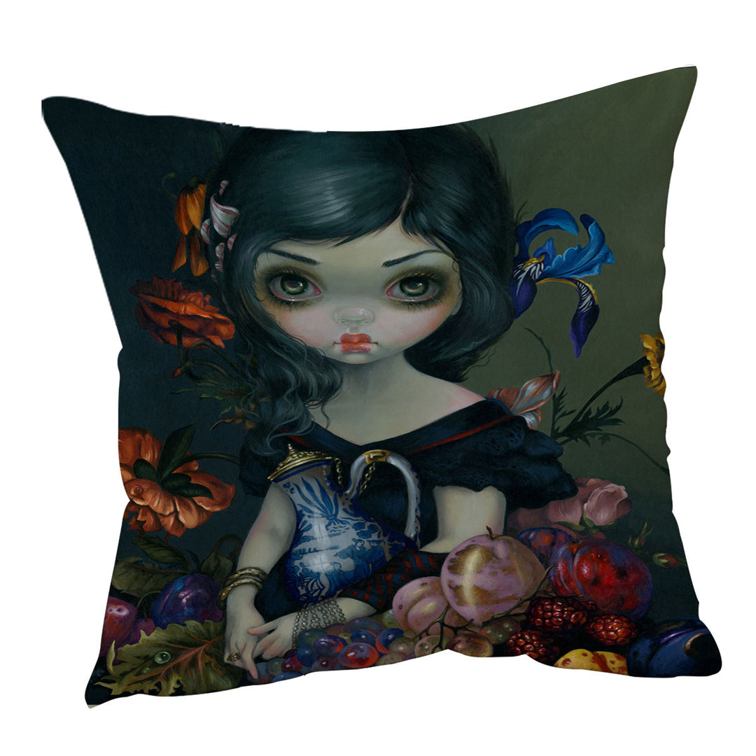 Fine Art Cushion Cover with Girl Portrait with Fruits and Flowers