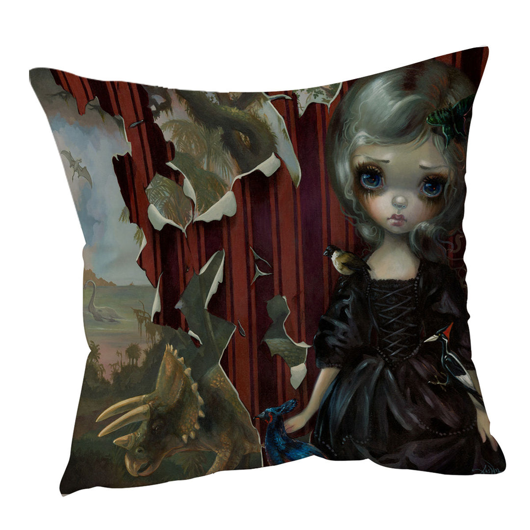 Fine Art Cushions Black Dress Girl Dinosaur Friends Requiem