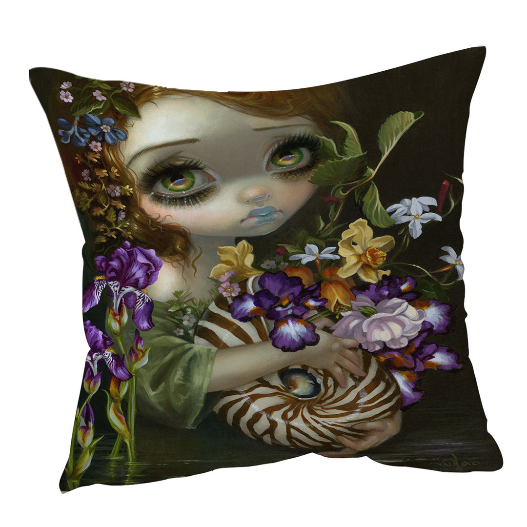 Fine Art Decorative Cushions Beautiful Maiden and Nautilus Bouquet