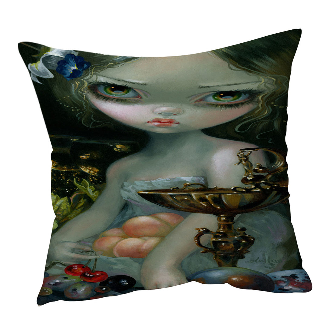 Fine Art Decorative Cushions Girl with Fruits and Golden Chalice