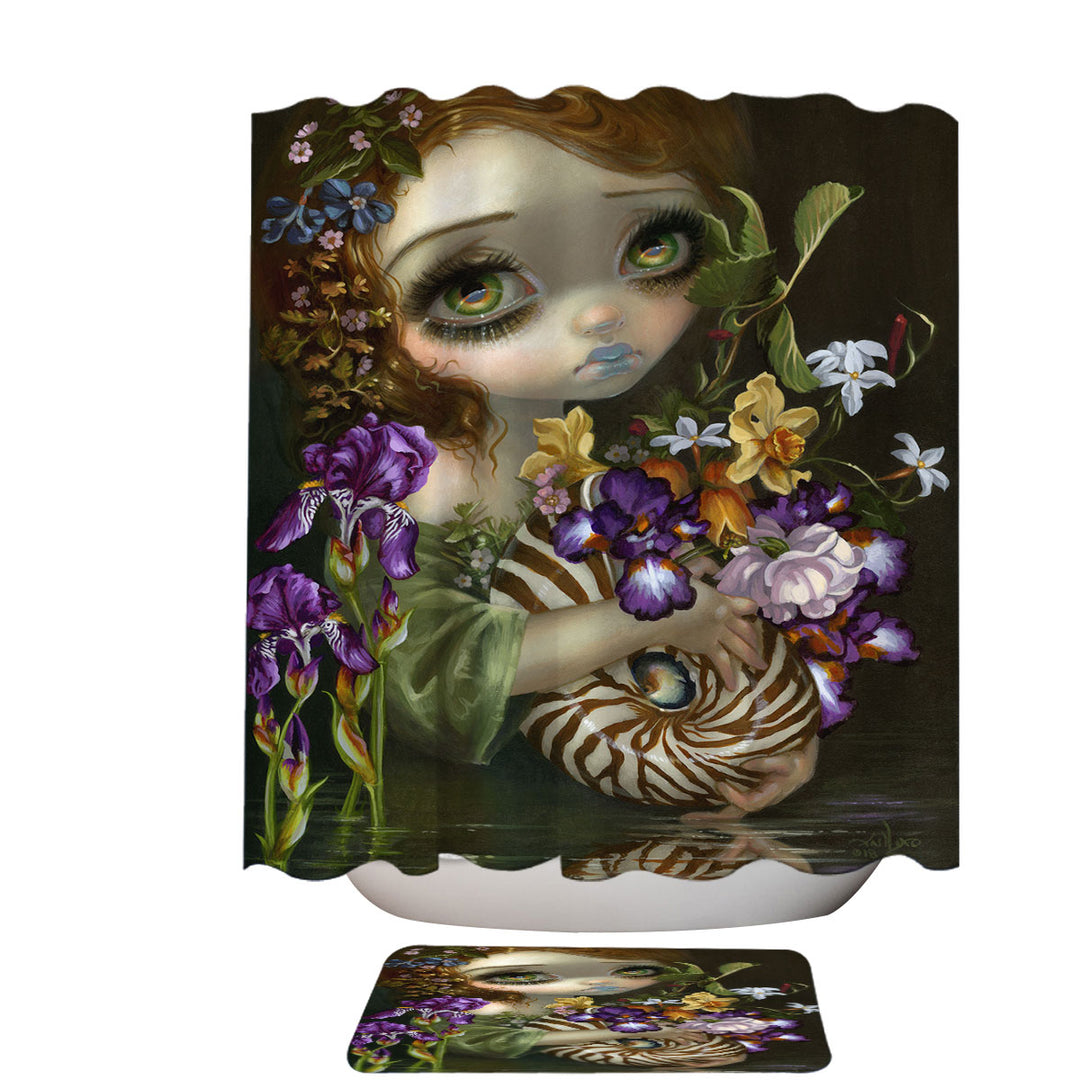 Fine Art Decorative Shower Curtains Beautiful Maiden and Nautilus Bouquet