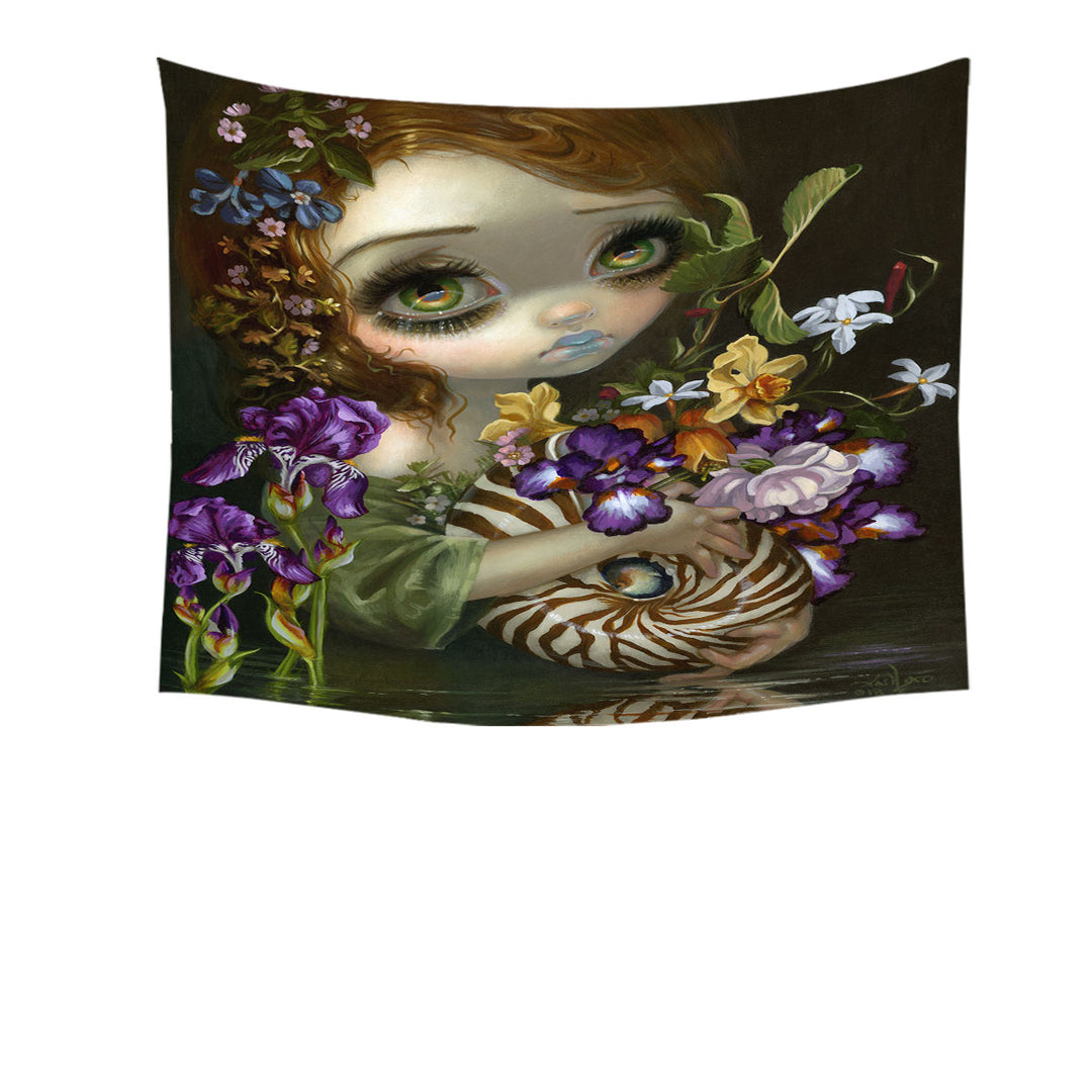 Fine Art Decorative Wall Decor Beautiful Maiden and Nautilus Bouquet Tapestry