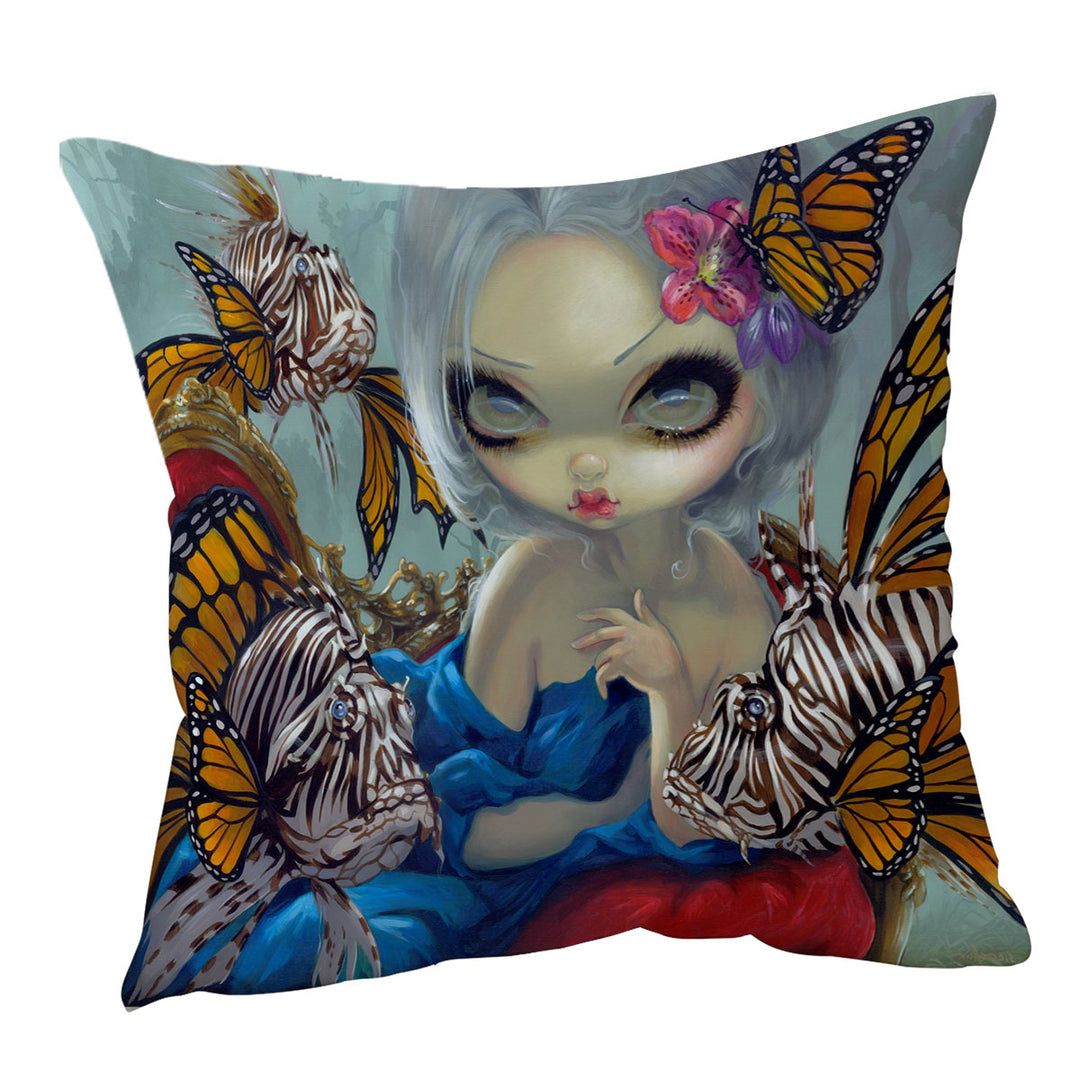 Fine Art Flying Fish Beautiful Girl and Lionfish Cushion Covers