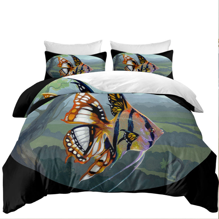 Fine Art Flying Fish Butterfly Winged Angelfish Coverlet