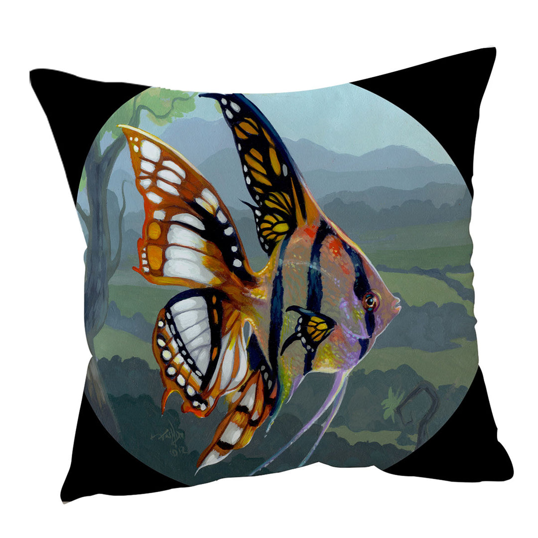 Fine Art Flying Fish Butterfly Winged Angelfish Cushion Cover