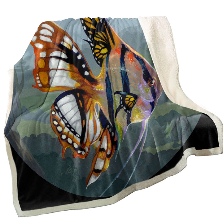 Fine Art Flying Fish Butterfly Winged Angelfish Fleece Blankets