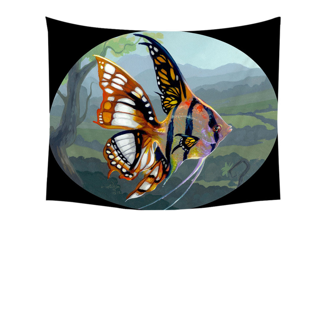 Fine Art Flying Fish Butterfly Winged Angelfish Tapestry