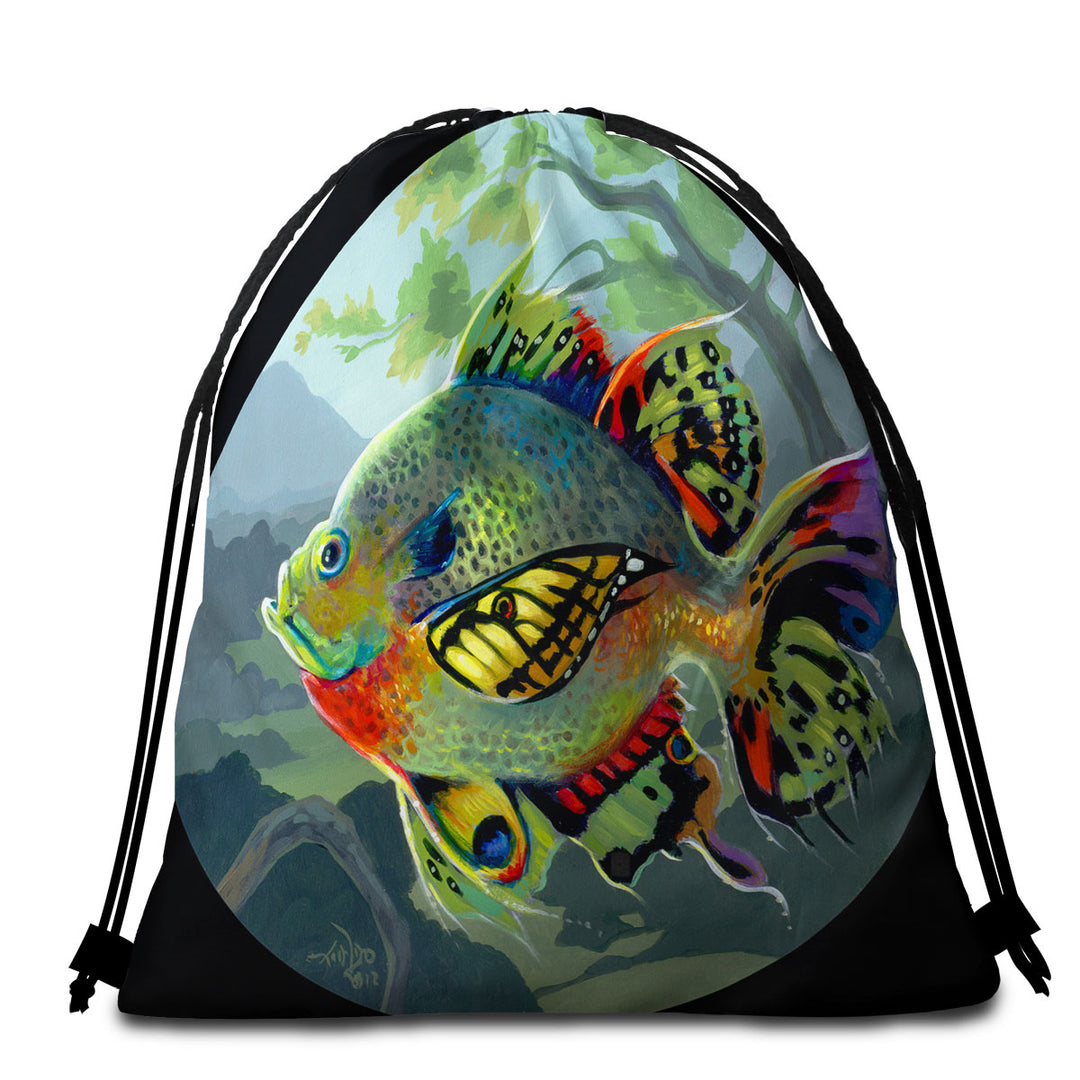 Fine Art Flying Fish Butterfly Winged Bluegill Beach Towel Pack