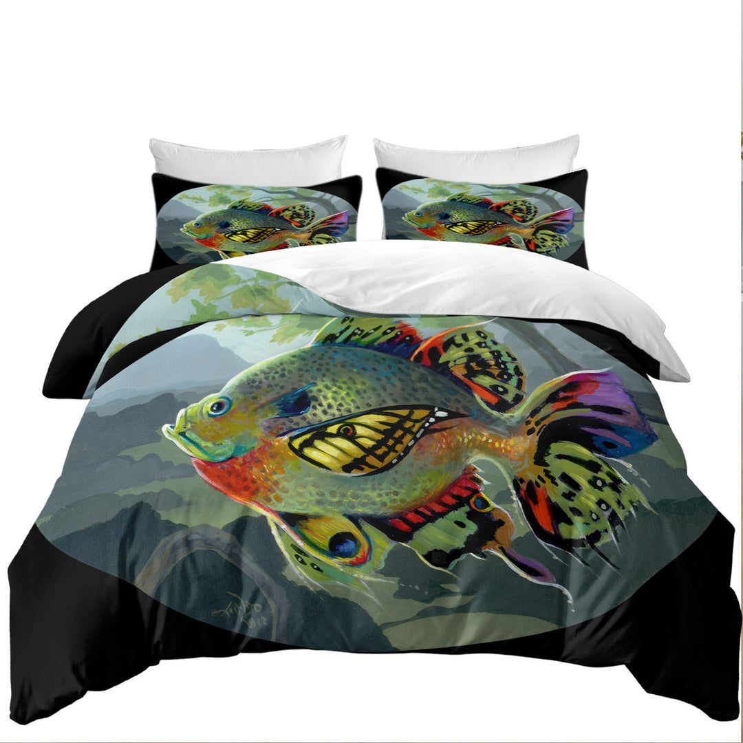 Fine Art Flying Fish Butterfly Winged Bluegill Coverlets