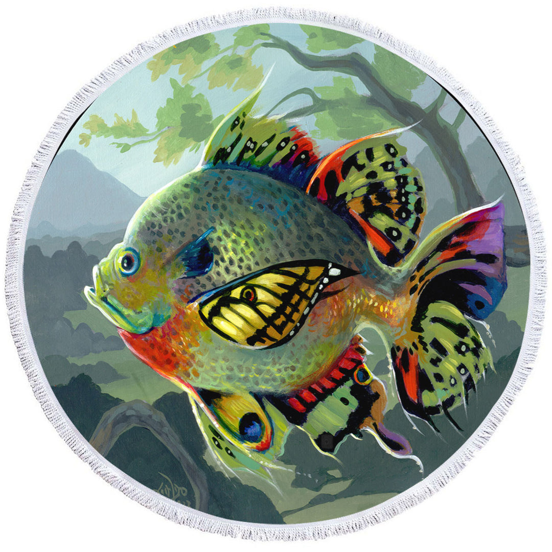 Fine Art Flying Fish Butterfly Winged Bluegill Microfiber Beach Towel