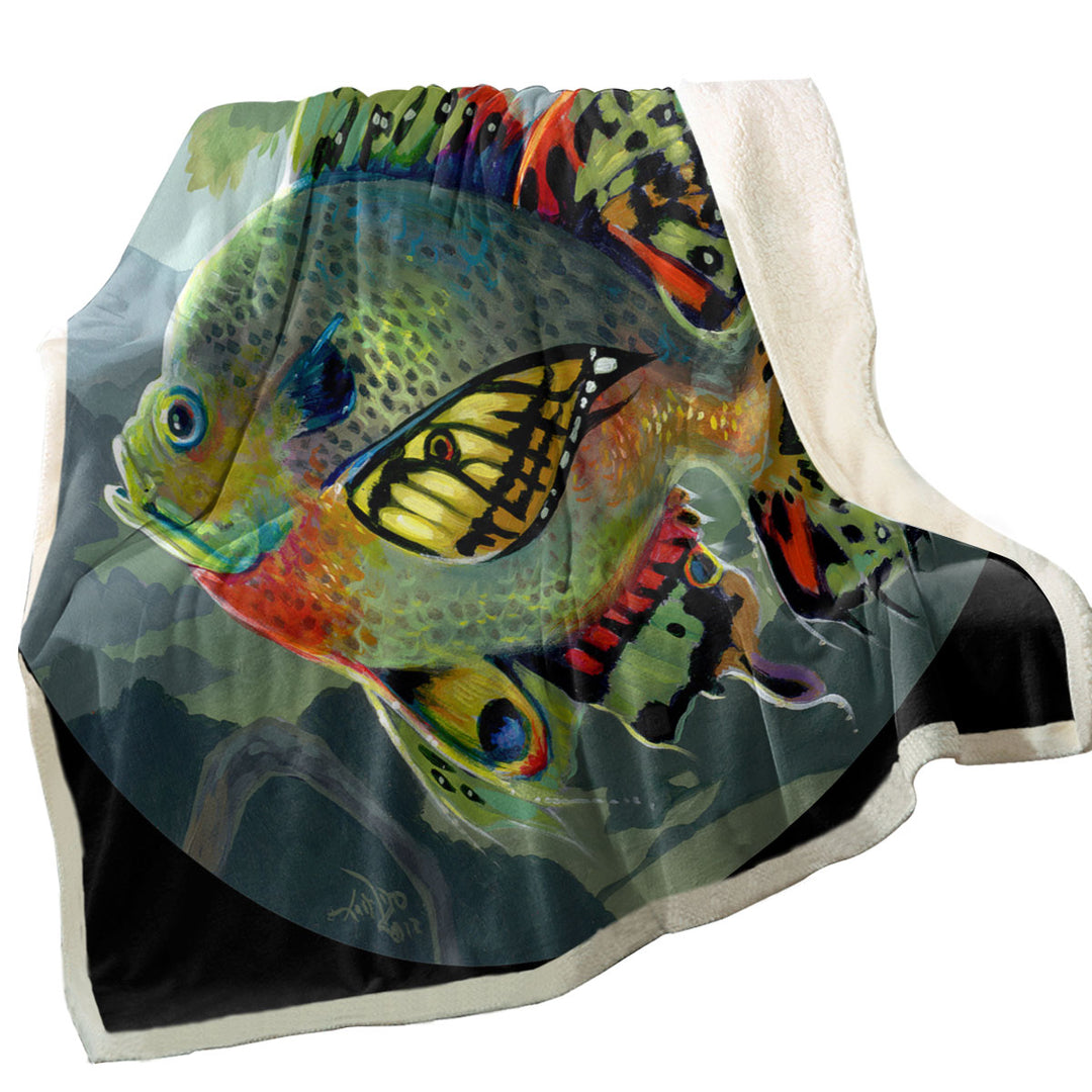 Fine Art Flying Fish Butterfly Winged Bluegill Sherpa Blanket