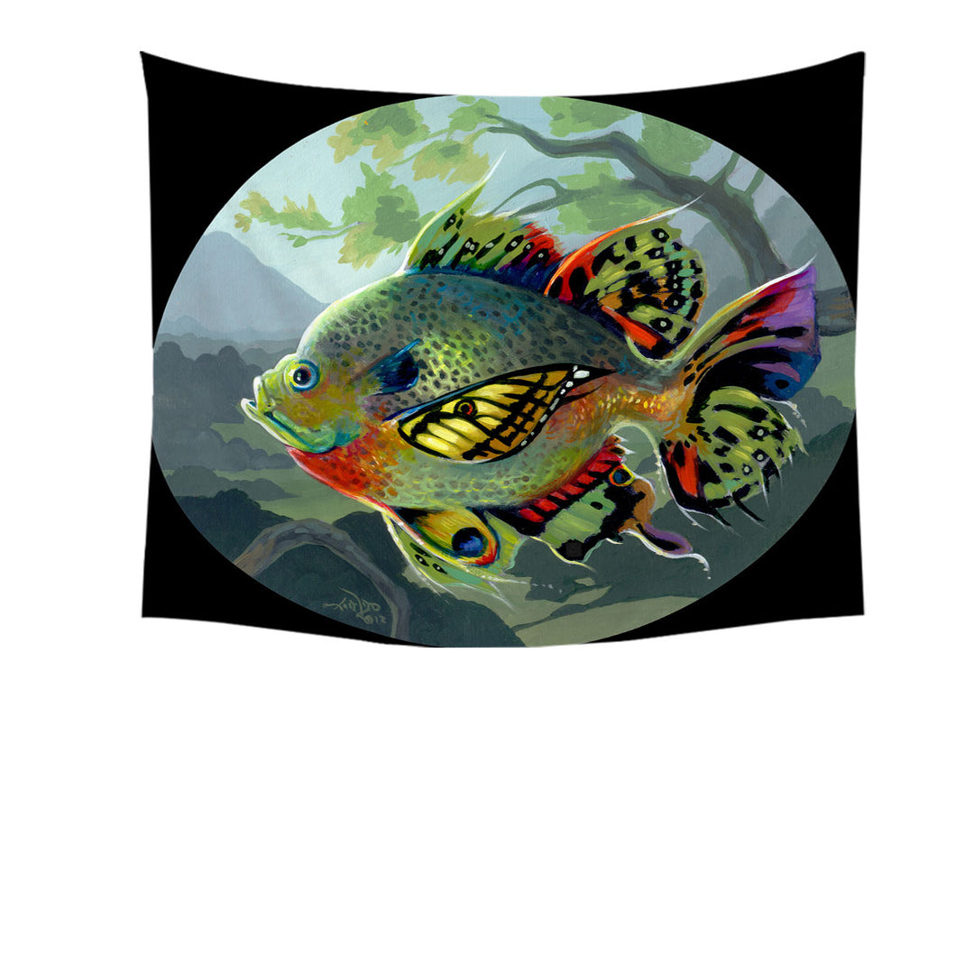 Fine Art Flying Fish Butterfly Winged Bluegill Tapestry Wall Decor