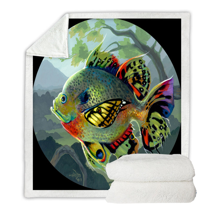 Fine Art Flying Fish Butterfly Winged Bluegill Throw Blanket