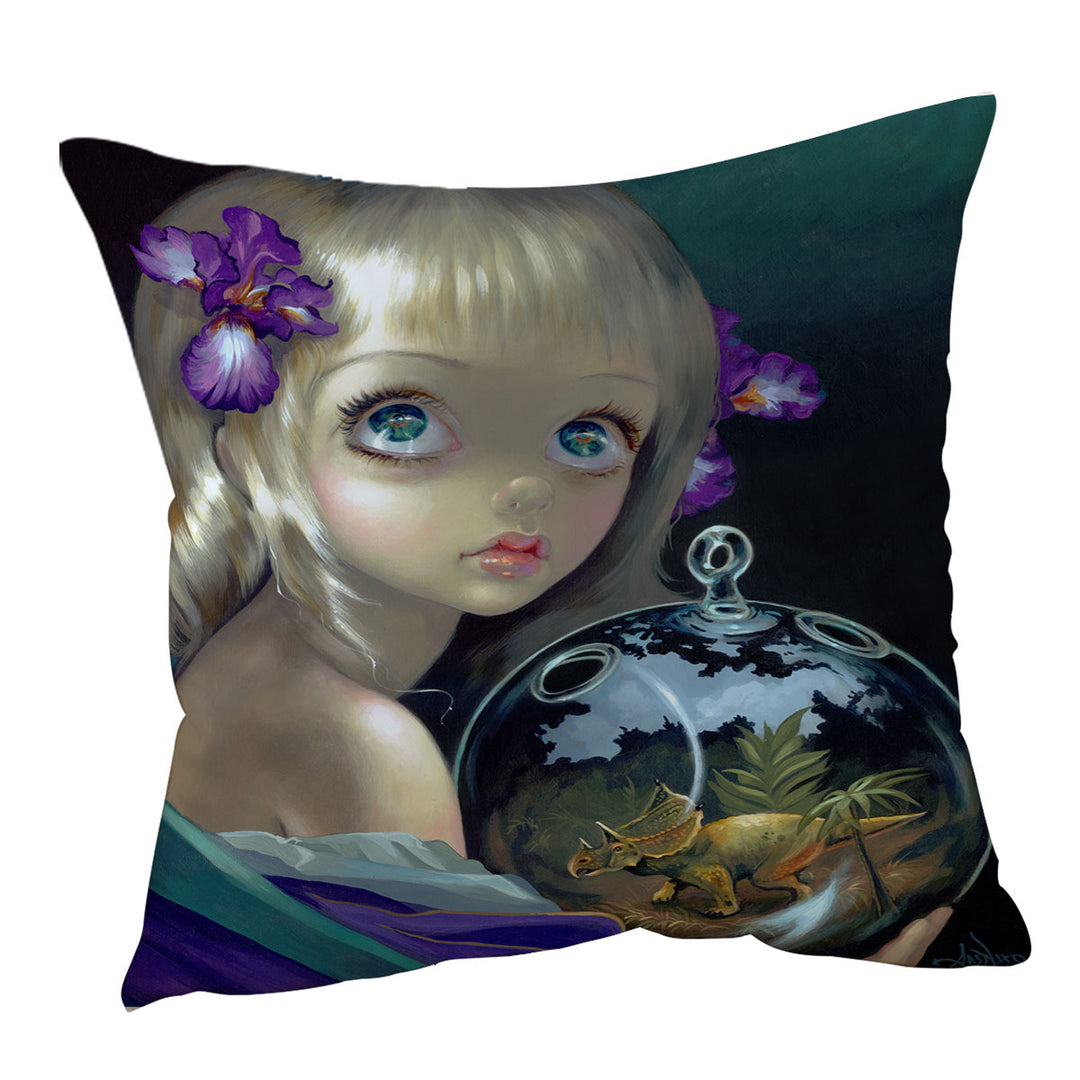 Fine Art Girl Microcosm Triceratops Dinosaur Cushion Cover