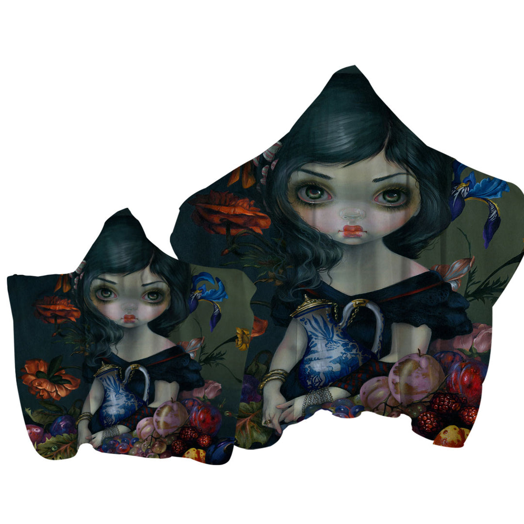 Fine Art Girl Portrait with Fruits and Flowers Towel Hoodie