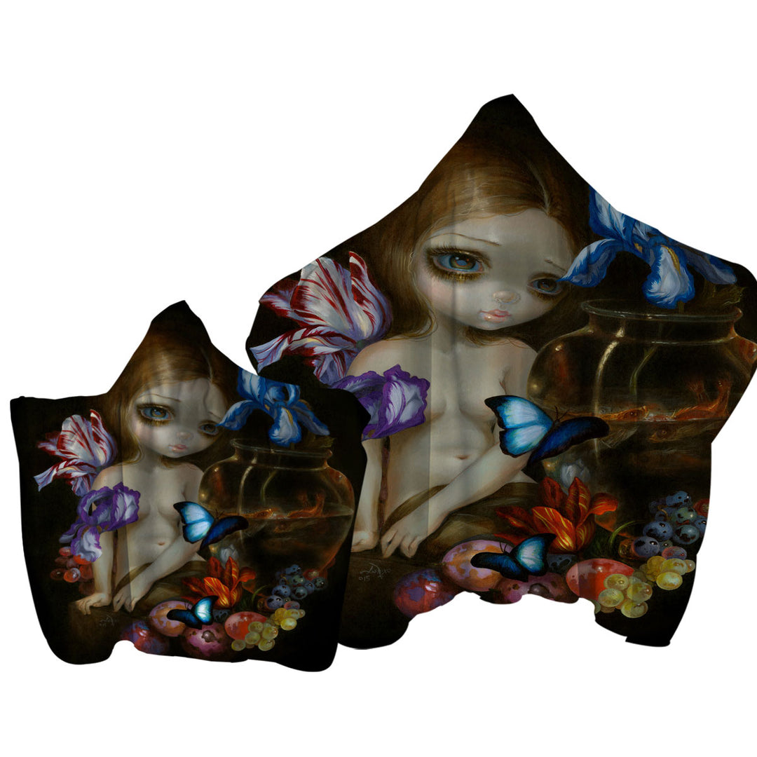 Fine Art Girl with Fruits Butterflies and Fish Towel Hoodie