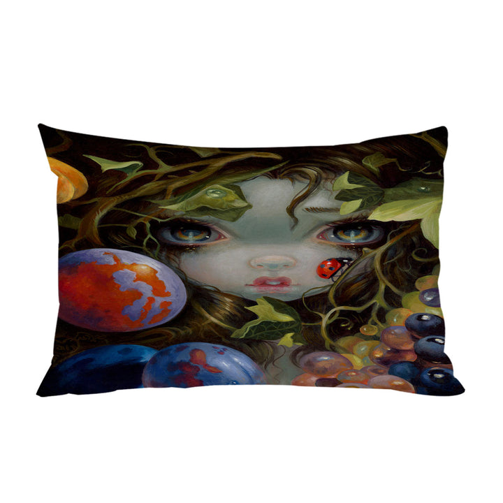 Fine Art Girl with Fruits and Ladybug throw pillow case covers