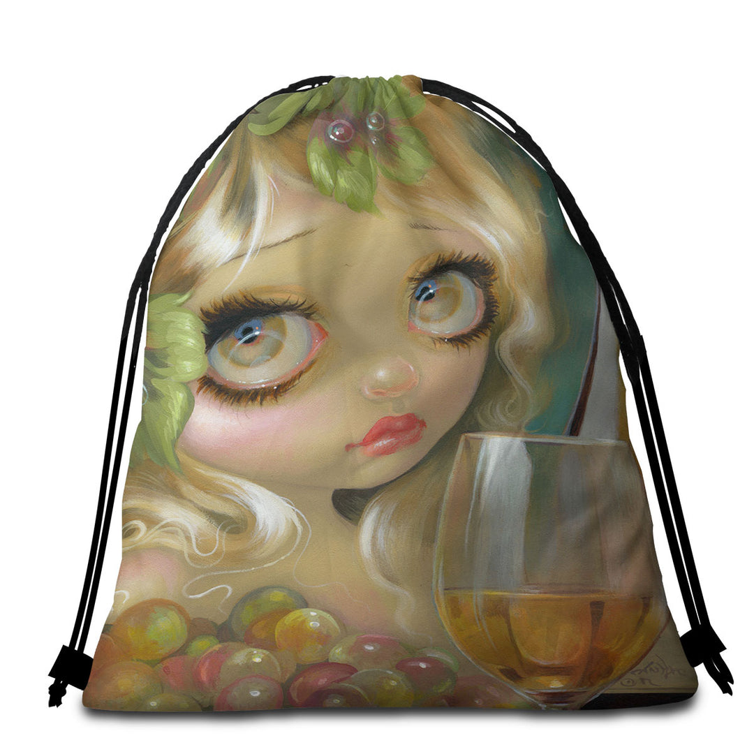 Fine Art Girl with Spirits of the Vine Chardonnay Beach Towel Bags