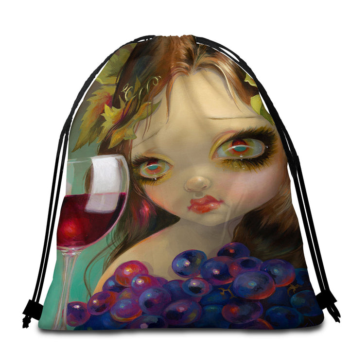 Fine Art Girl with Spirits of the Vine Merlot Beach Towels Unique