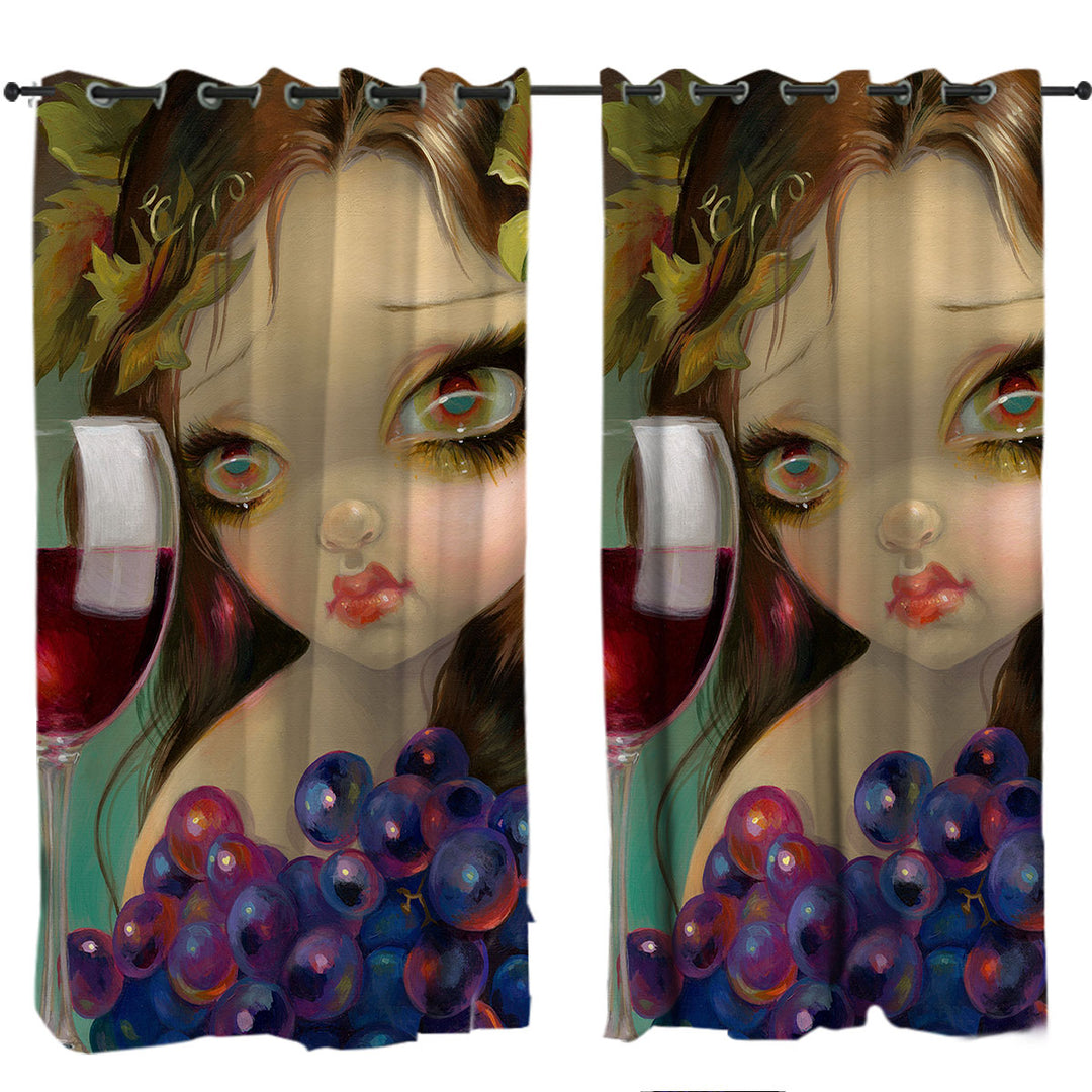 Fine Art Girl with Spirits of the Vine Merlot Curtains