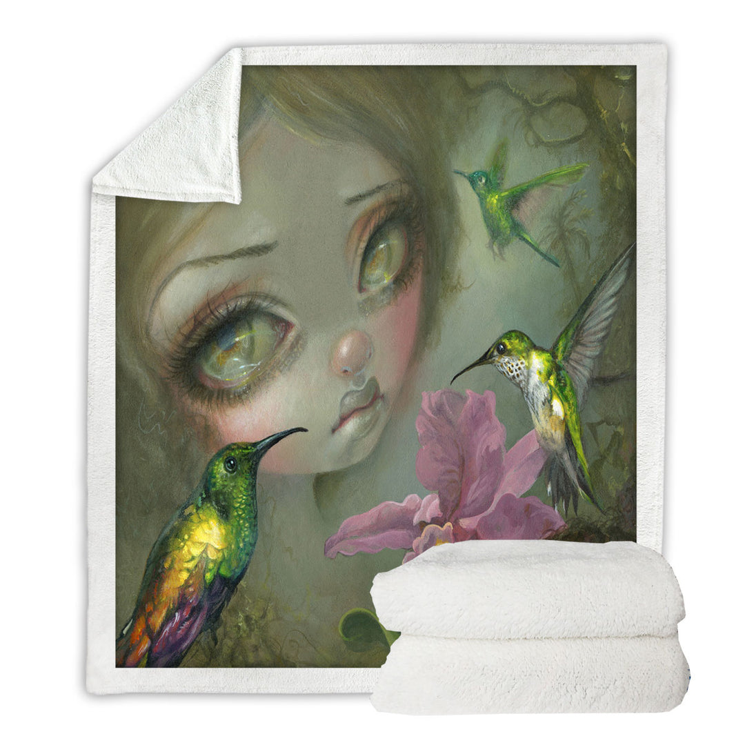 Fine Art Ode To Heade Girl Hummingbirds Sherpa Blanket