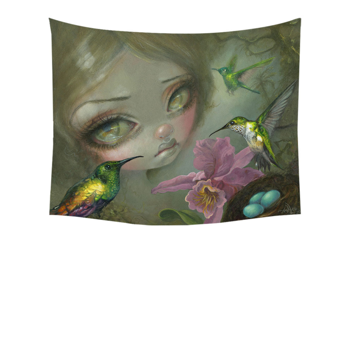 Fine Art Ode To Heade Girl Hummingbirds Tapestry