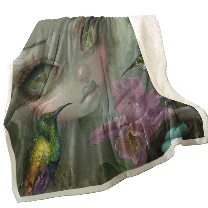 Fine Art Ode To Heade Girl Hummingbirds Throw Blanket