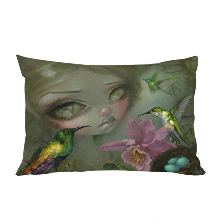 Fine Art Ode To Heade Girl Hummingbirds and Flowers throw pillow case covers