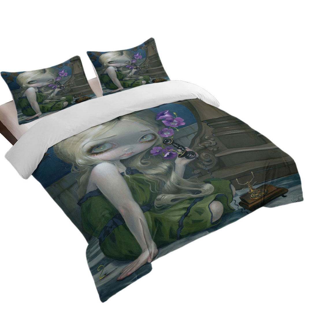 Fine Art Painting Beautiful Girl with Geraniums Duvet Covers