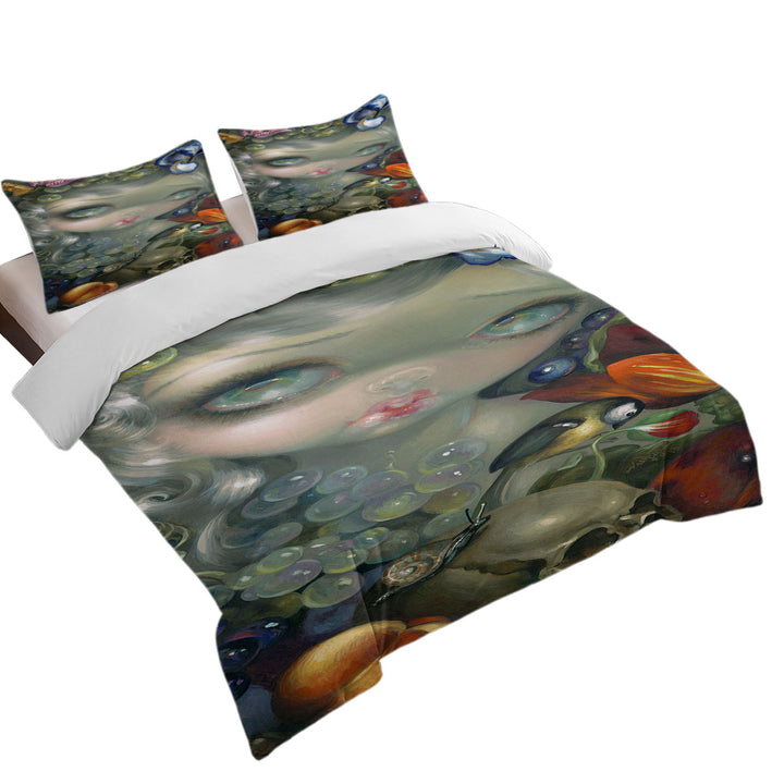 Fine Art Painting Girl Snail and Skull Coverlets