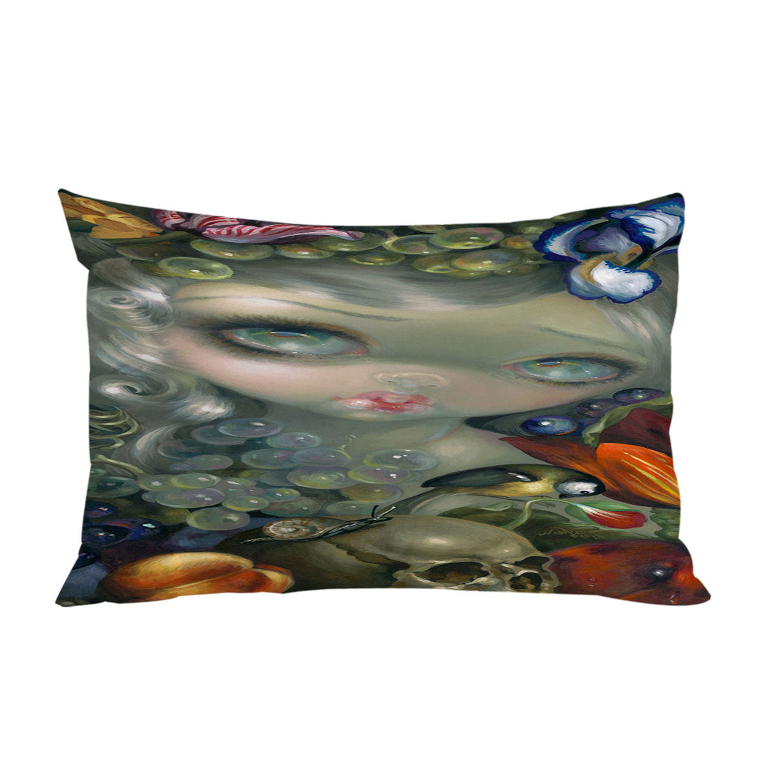 Fine Art Painting Girl Snail and Skull Pillowcase