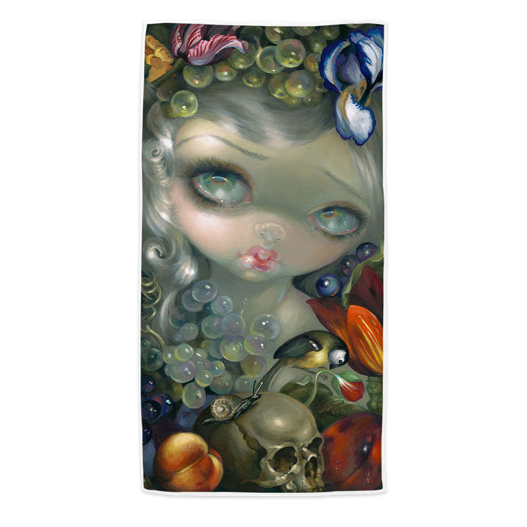 Fine Art Painting Girl Snail and Skull Pool Towels