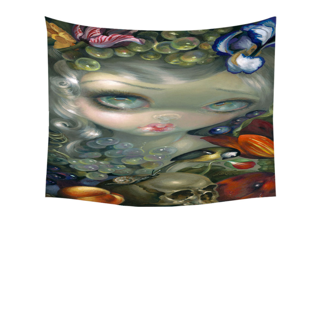 Fine Art Painting Girl Snail and Skull Tapestry