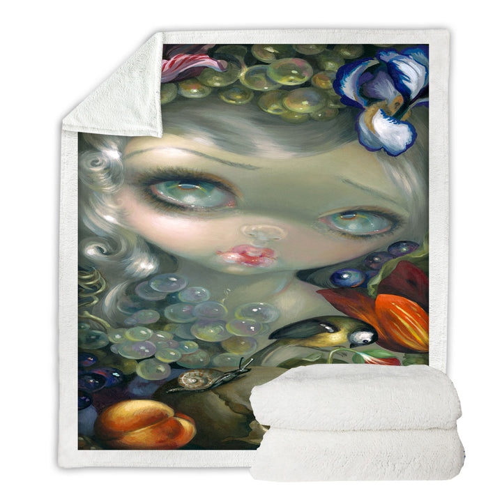 Fine Art Painting Girl Snail and Skull Throw Blanket