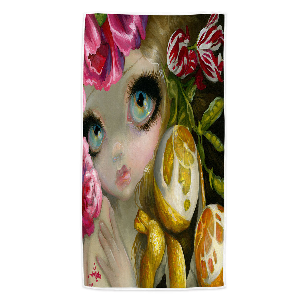 Fine Art Painting Girl and Lemon Beach Towel