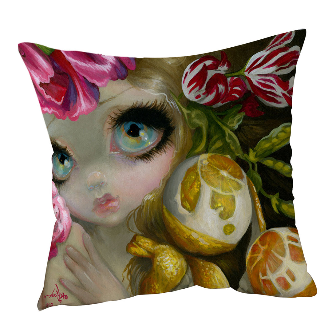 Fine Art Painting Girl and Lemon Cushion Cover