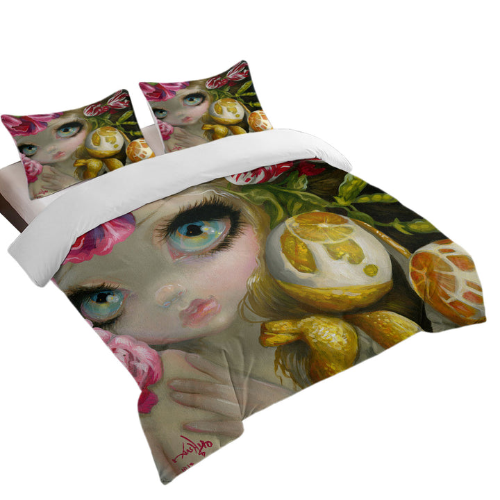 Fine Art Painting Girl and Lemon Duvet Cover