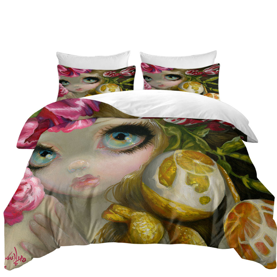 Fine Art Painting Girl and Lemon Duvet Covers