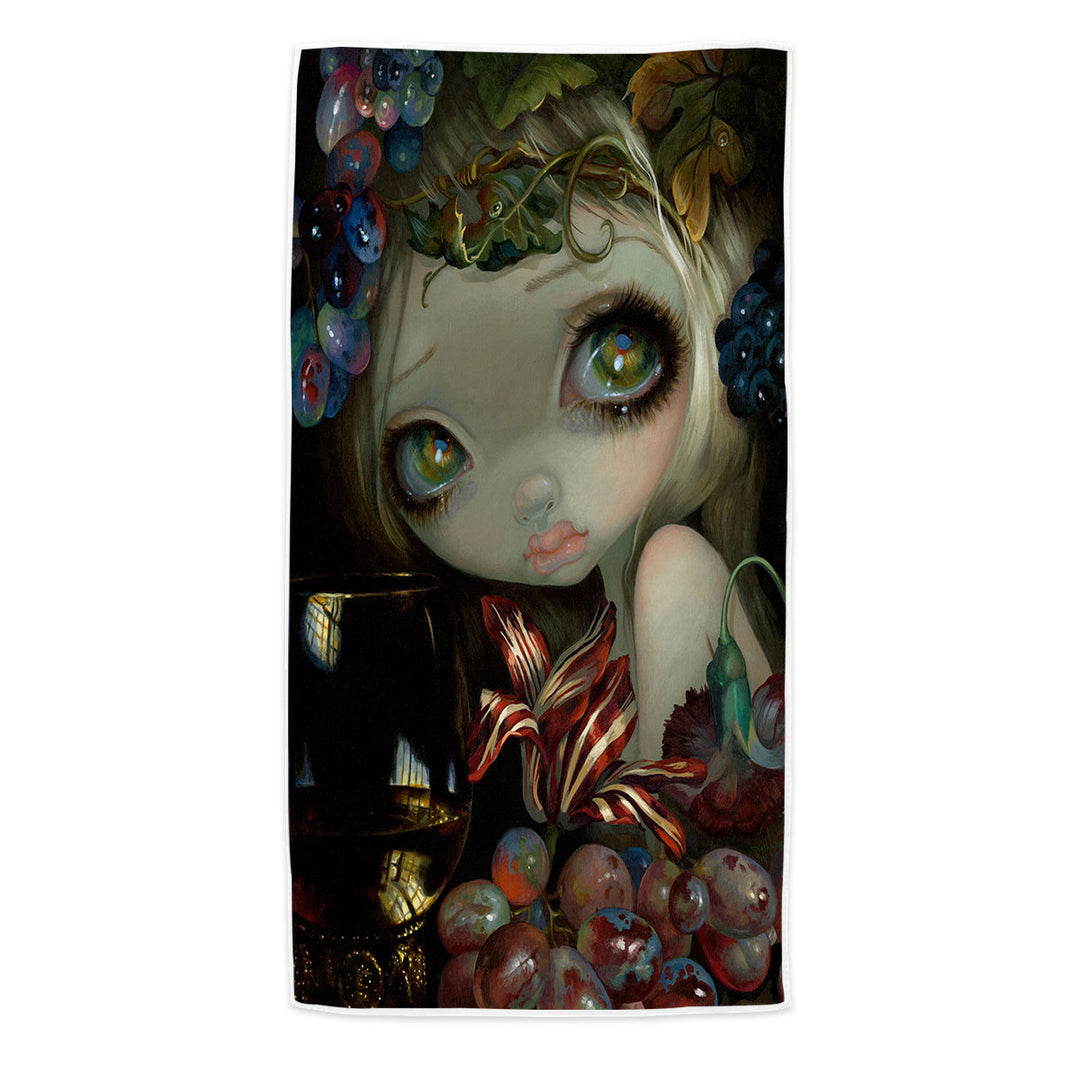 Fine Art Painting Girl and Wine Glass Beach Towel