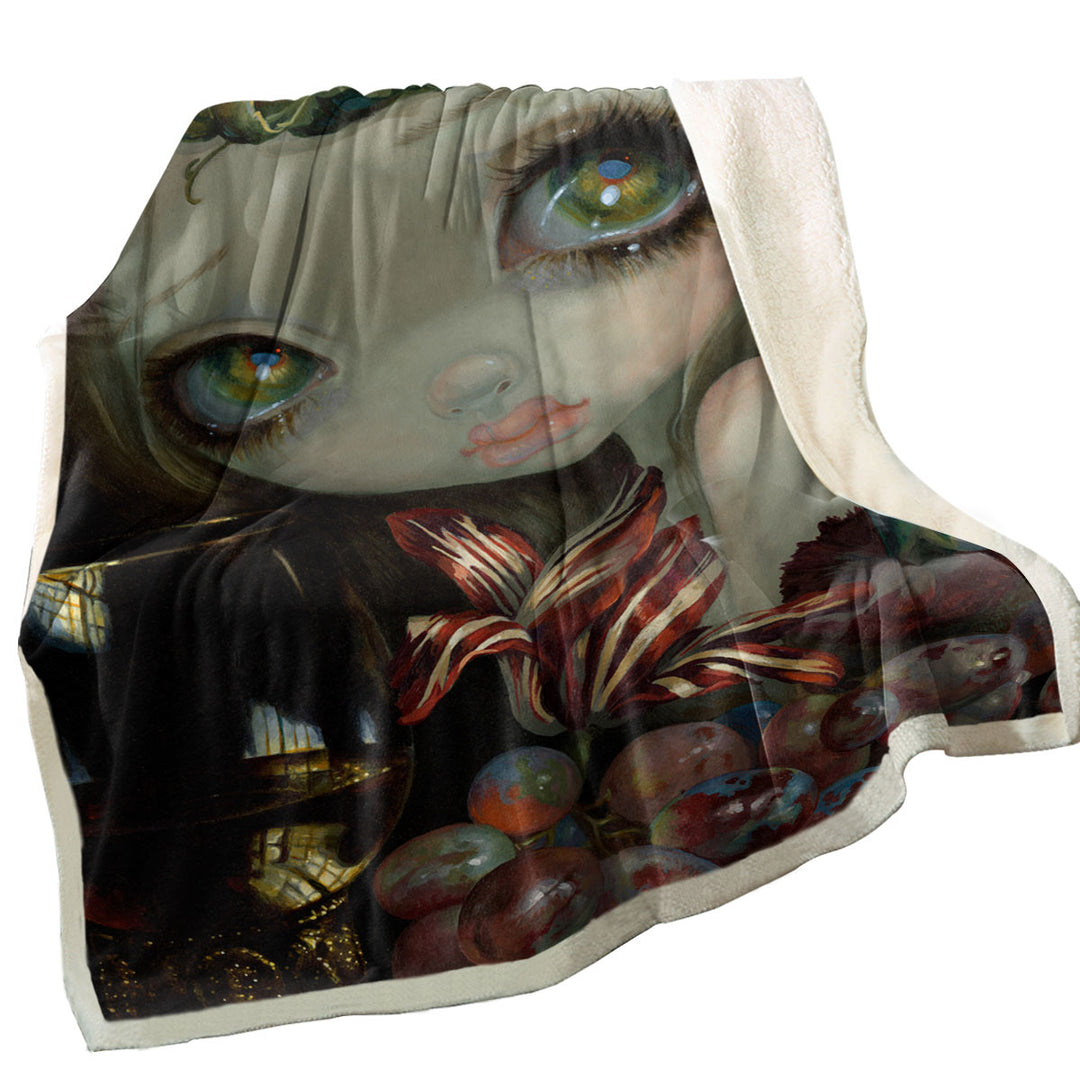 Fine Art Painting Girl and Wine Glass Throw Blanket