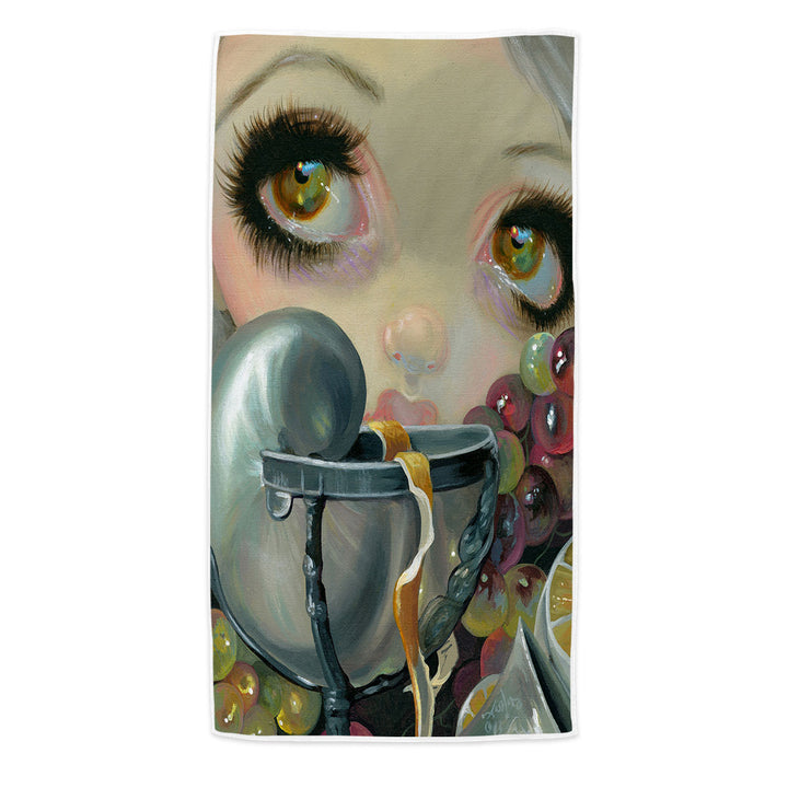 Fine Art Painting Microfiber Beach Towel Girl and Nautilus Shell Cup