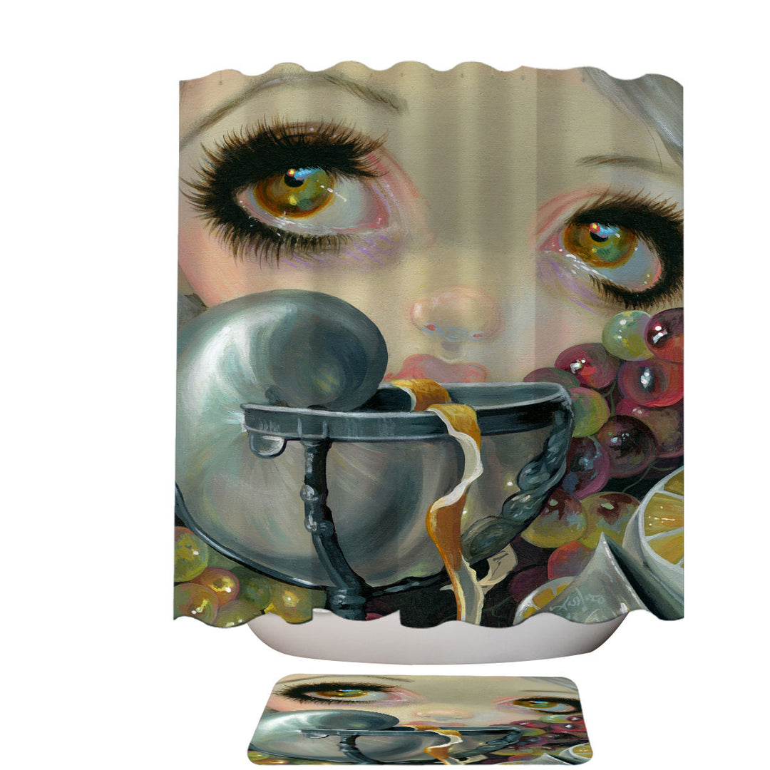 Fine Art Painting Shower Curtain Girl and Nautilus Shell Cup