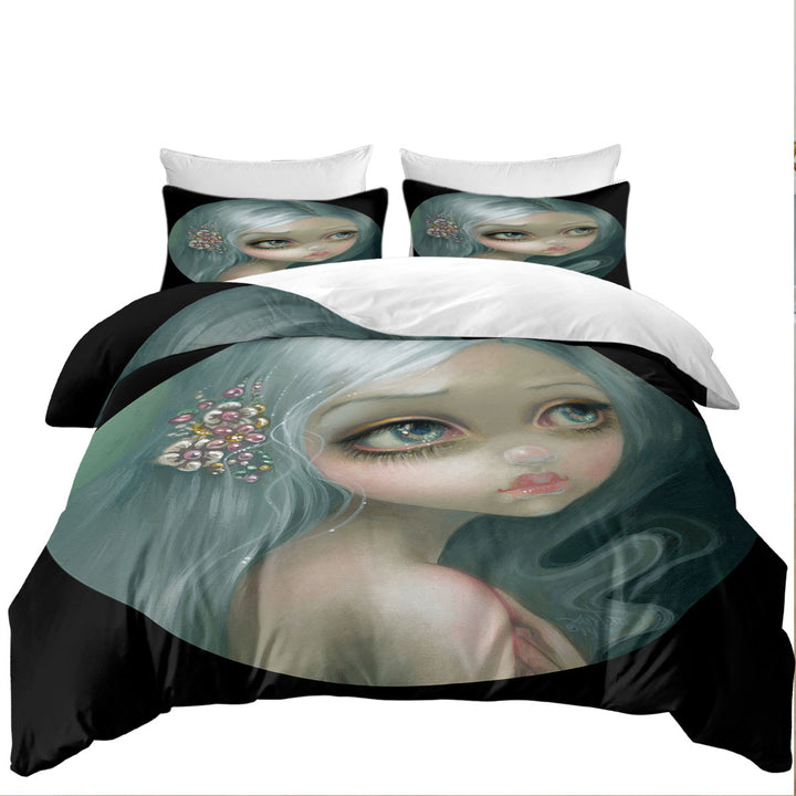 Fine Art Silver Introspection Silver Haired Girl Duvet Cover