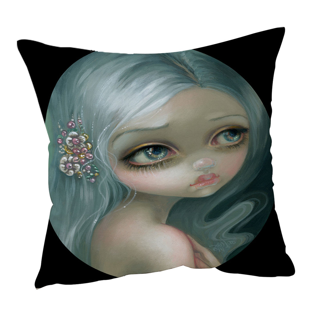 Fine Art Silver Introspection Silver Haired Girl Throw Cushions