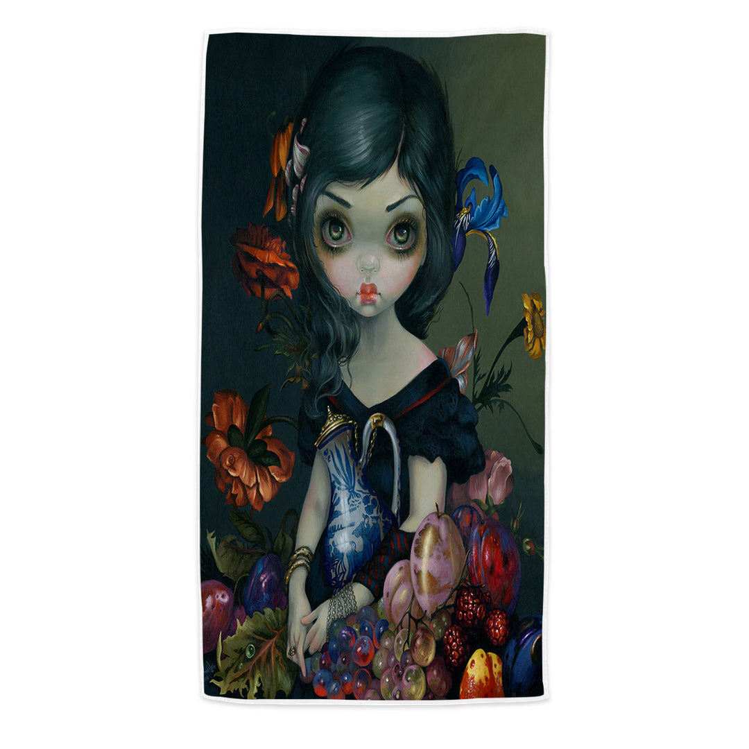 Fine Art Swims Towel with Girl Portrait with Fruits and Flowers