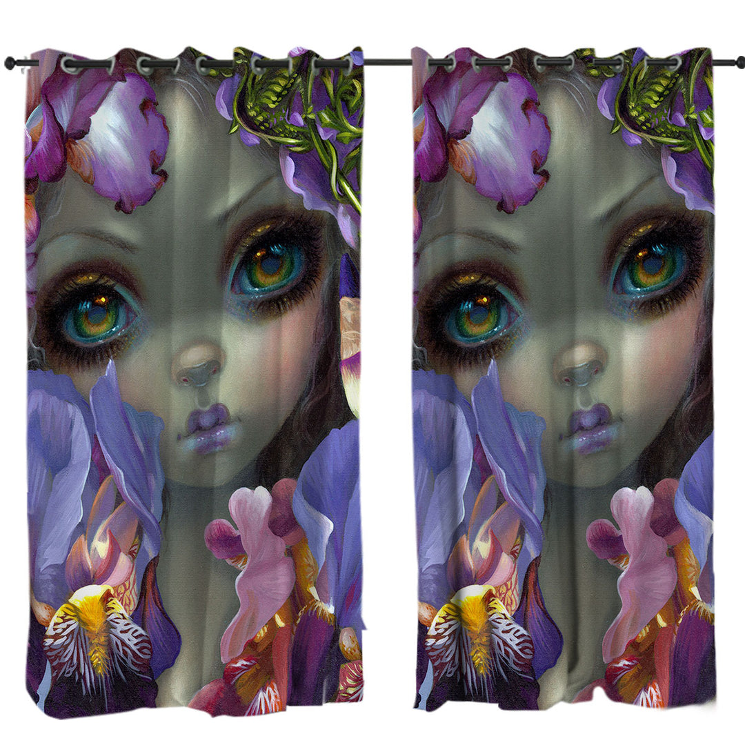 Fine Art the Language of Flowers Irises Girl Drapes and Curtains