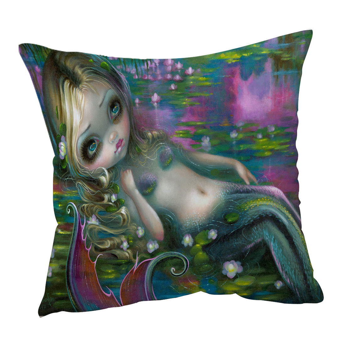 Fine Fantasy Art Water Lily Pond Monet Mermaid Cushion