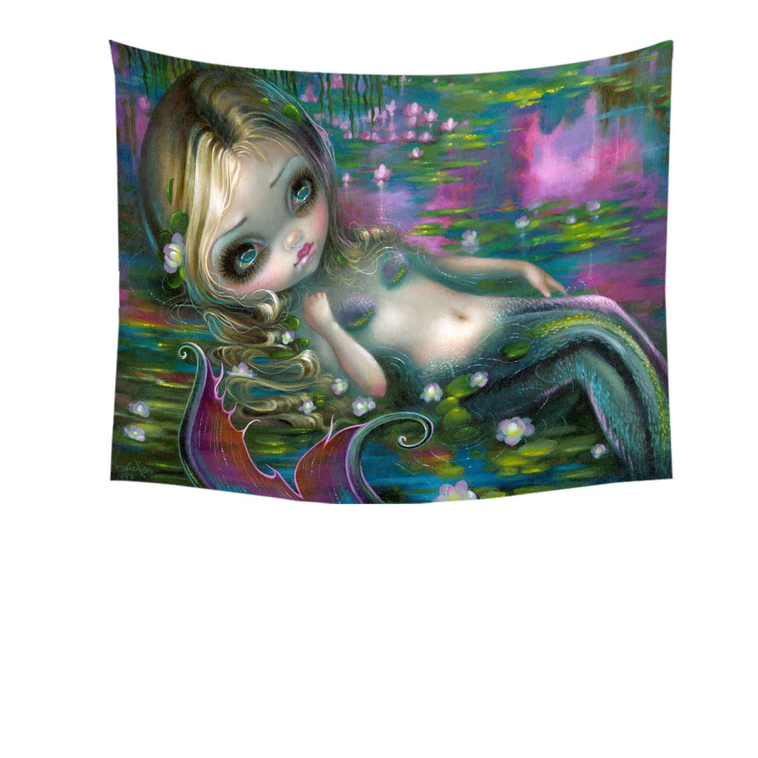 Fine Fantasy Art Water Lily Pond Monet Mermaid Hanging Fabric on Wall